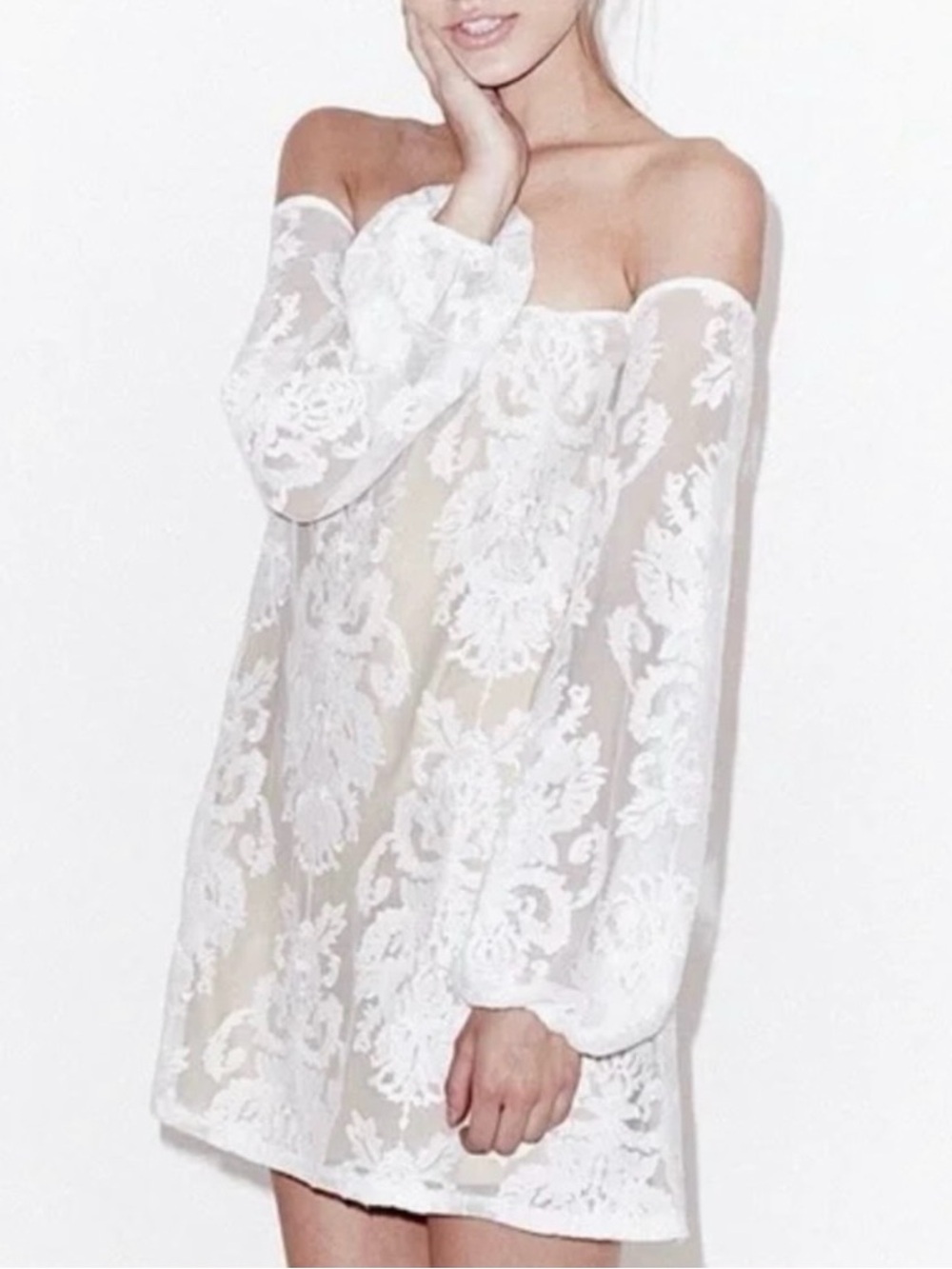 For Love & Lemons White Off Shoulder Little White Lace Dress.Size S